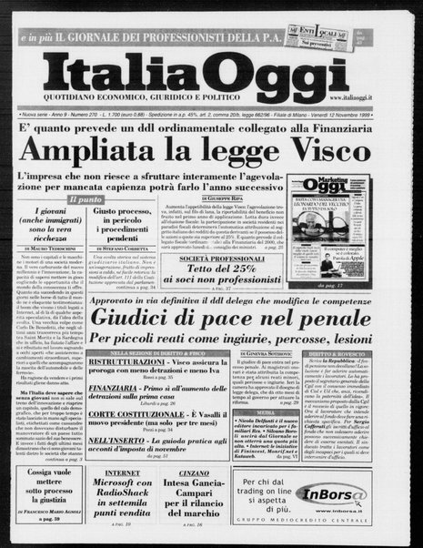 Italia oggi : quotidiano di economia finanza e politica